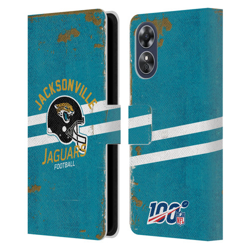 NFL Jacksonville Jaguars Logo Art Helmet Distressed Leather Book Wallet Case Cover For OPPO A17