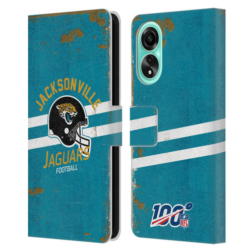 NFL Jacksonville Jaguars Logo Art Helmet Distressed Leather Book Wallet Case Cover For OPPO A78 4G