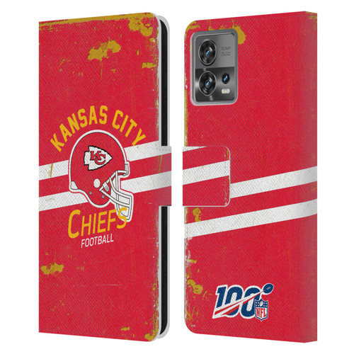 NFL Kansas City Chiefs Logo Art Helmet Distressed Leather Book Wallet Case Cover For Motorola Moto Edge 30 Fusion