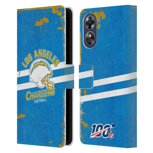 NFL Los Angeles Chargers Logo Art Helmet Distressed Leather Book Wallet Case Cover For OPPO A17