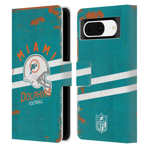 NFL Miami Dolphins Logo Art Helmet Distressed Leather Book Wallet Case Cover For Google Pixel 8
