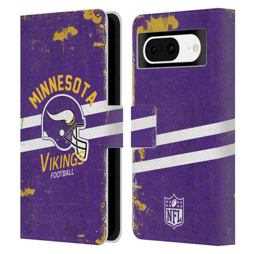 NFL Minnesota Vikings Logo Art Helmet Distressed Leather Book Wallet Case Cover For Google Pixel 8