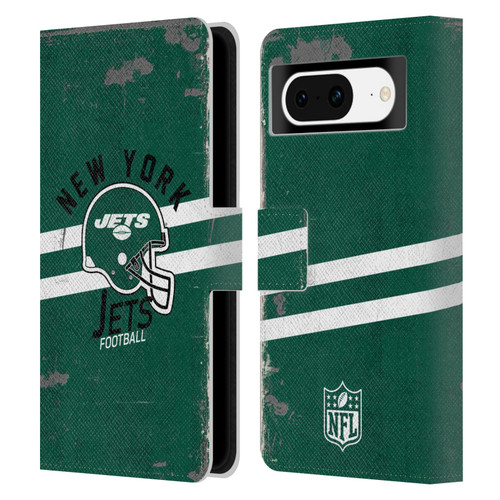 NFL New York Jets Logo Art Helmet Distressed Leather Book Wallet Case Cover For Google Pixel 8