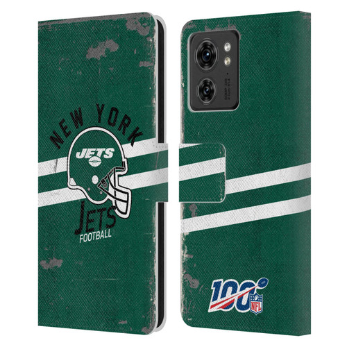NFL New York Jets Logo Art Helmet Distressed Leather Book Wallet Case Cover For Motorola Moto Edge 40