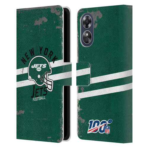 NFL New York Jets Logo Art Helmet Distressed Leather Book Wallet Case Cover For OPPO A17