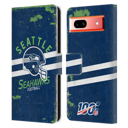 NFL Seattle Seahawks Logo Art Helmet Distressed Leather Book Wallet Case Cover For Google Pixel 7a