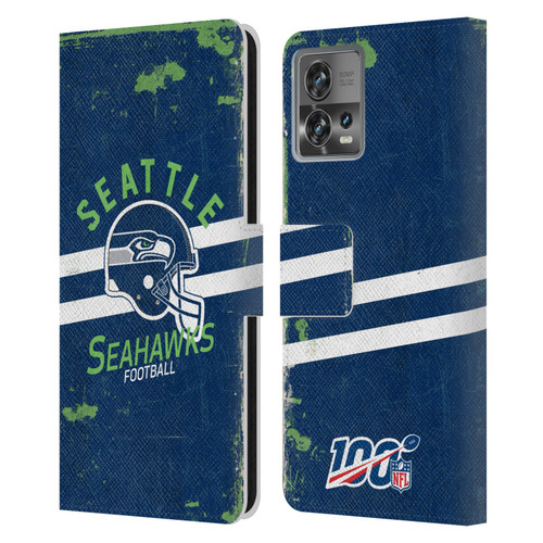 NFL Seattle Seahawks Logo Art Helmet Distressed Leather Book Wallet Case Cover For Motorola Moto Edge 30 Fusion