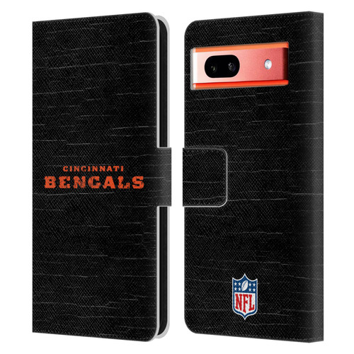 NFL Cincinnati Bengals Logo Distressed Look Leather Book Wallet Case Cover For Google Pixel 7a
