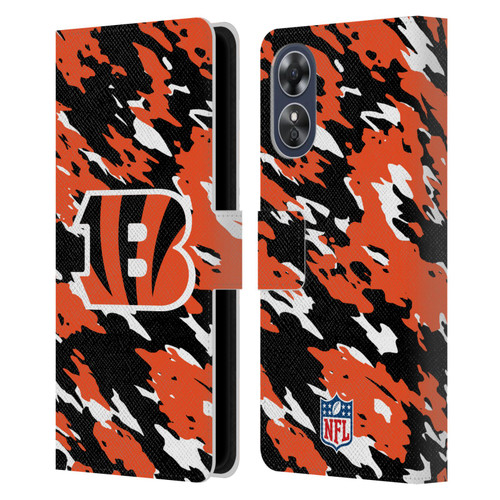 NFL Cincinnati Bengals Logo Camou Leather Book Wallet Case Cover For OPPO A17