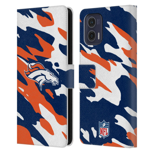 NFL Denver Broncos Logo Camou Leather Book Wallet Case Cover For Motorola Moto G73 5G
