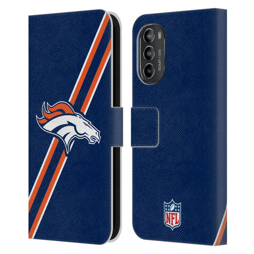 NFL Denver Broncos Logo Stripes Leather Book Wallet Case Cover For Motorola Moto G82 5G