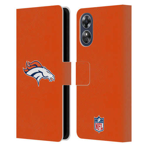 NFL Denver Broncos Logo Plain Leather Book Wallet Case Cover For OPPO A17
