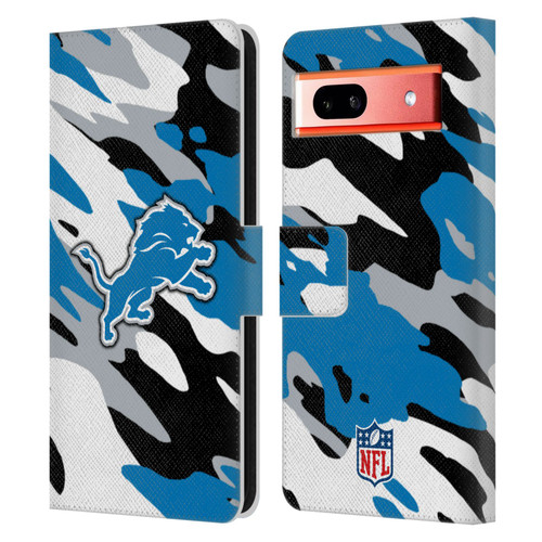 NFL Detroit Lions Logo Camou Leather Book Wallet Case Cover For Google Pixel 7a