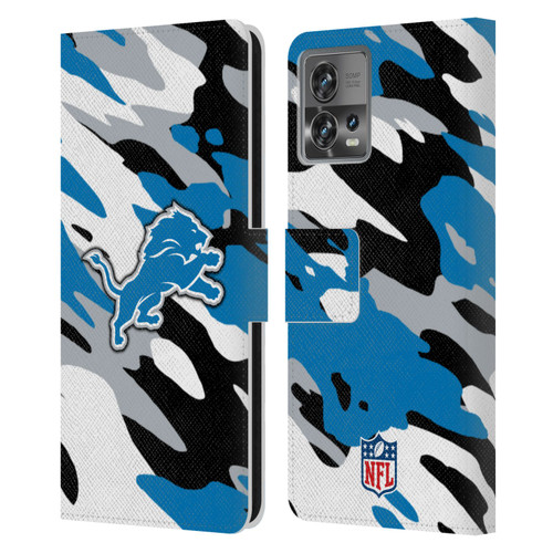NFL Detroit Lions Logo Camou Leather Book Wallet Case Cover For Motorola Moto Edge 30 Fusion