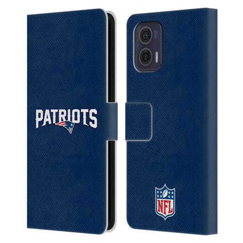 NFL New England Patriots Logo Plain Leather Book Wallet Case Cover For Motorola Moto G73 5G