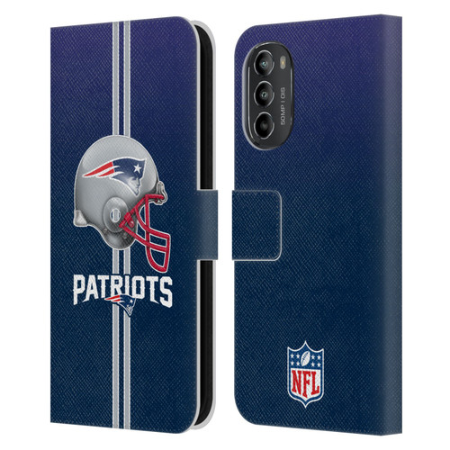 NFL New England Patriots Logo Helmet Leather Book Wallet Case Cover For Motorola Moto G82 5G