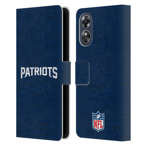 NFL New England Patriots Logo Distressed Look Leather Book Wallet Case Cover For OPPO A17