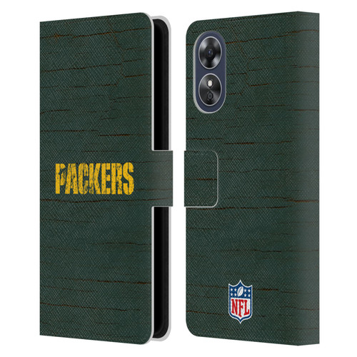 NFL Green Bay Packers Logo Distressed Look Leather Book Wallet Case Cover For OPPO A17