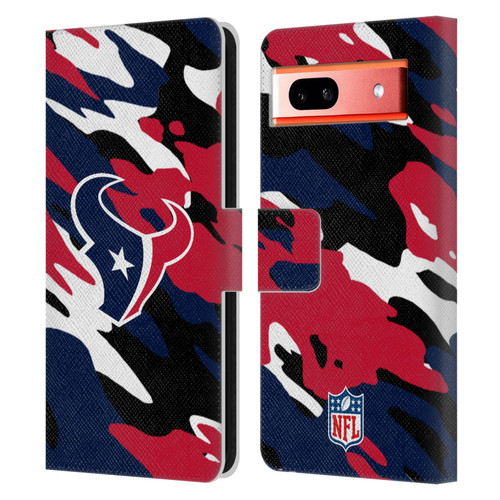 NFL Houston Texans Logo Camou Leather Book Wallet Case Cover For Google Pixel 7a