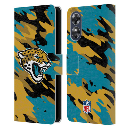 NFL Jacksonville Jaguars Logo Camou Leather Book Wallet Case Cover For OPPO A17