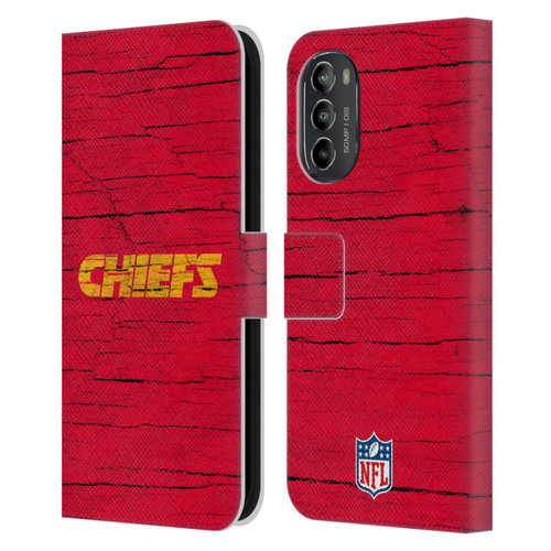 NFL Kansas City Chiefs Logo Distressed Look Leather Book Wallet Case Cover For Motorola Moto G82 5G