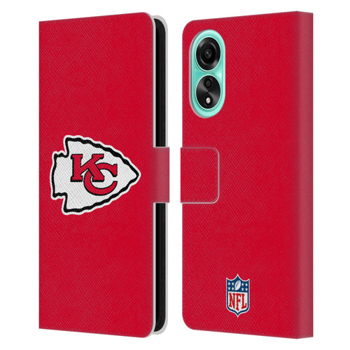 NFL Kansas City Chiefs Logo Plain Leather Book Wallet Case Cover For OPPO A78 4G