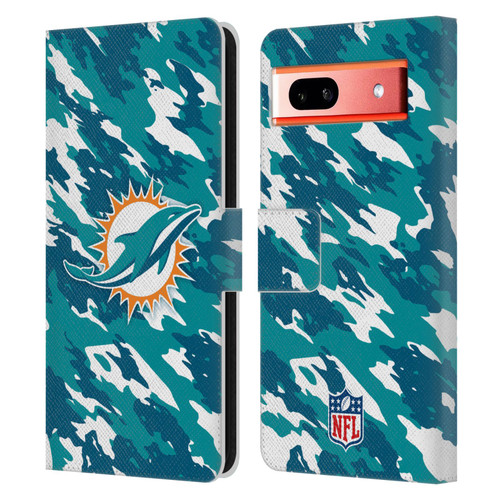 NFL Miami Dolphins Logo Camou Leather Book Wallet Case Cover For Google Pixel 7a