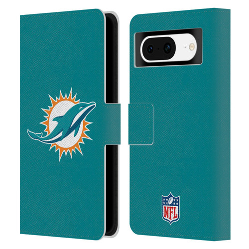 NFL Miami Dolphins Logo Plain Leather Book Wallet Case Cover For Google Pixel 8