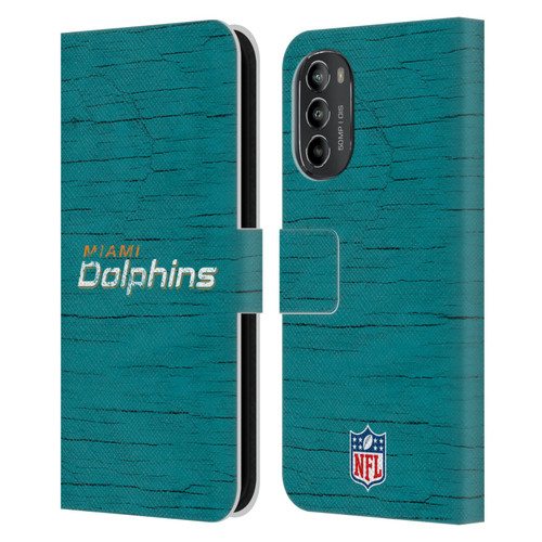 NFL Miami Dolphins Logo Distressed Look Leather Book Wallet Case Cover For Motorola Moto G82 5G