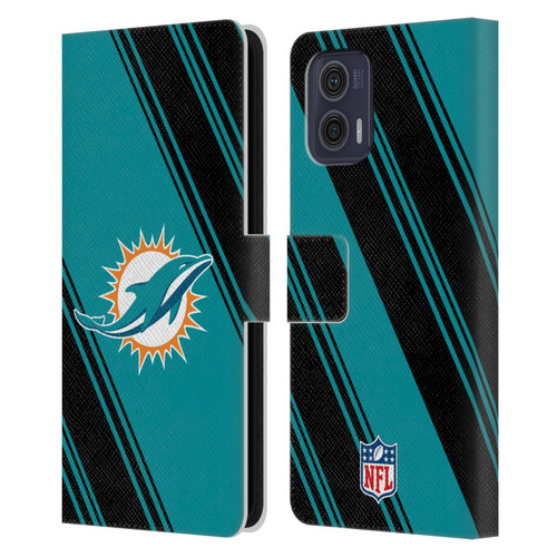 NFL Miami Dolphins Artwork Stripes Leather Book Wallet Case Cover For Motorola Moto G73 5G