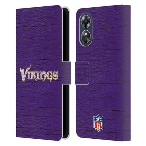 NFL Minnesota Vikings Logo Distressed Look Leather Book Wallet Case Cover For OPPO A17