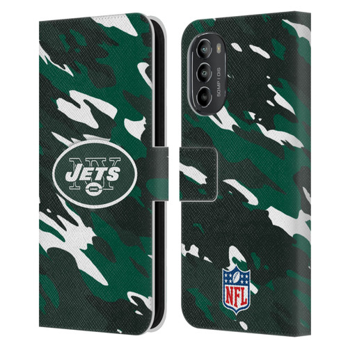 NFL New York Jets Logo Camou Leather Book Wallet Case Cover For Motorola Moto G82 5G