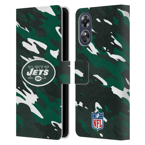 NFL New York Jets Logo Camou Leather Book Wallet Case Cover For OPPO A17