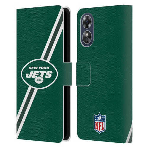 NFL New York Jets Logo Stripes Leather Book Wallet Case Cover For OPPO A17