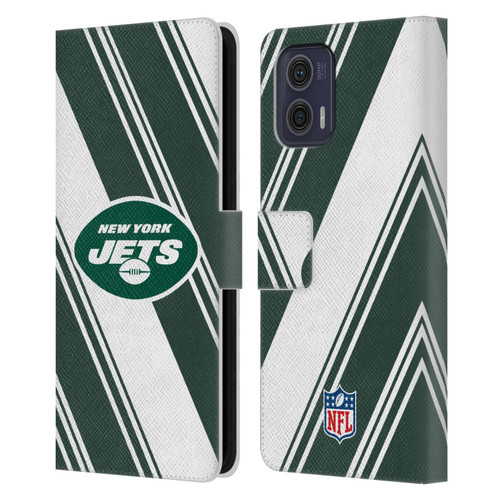 NFL New York Jets Artwork Stripes Leather Book Wallet Case Cover For Motorola Moto G73 5G