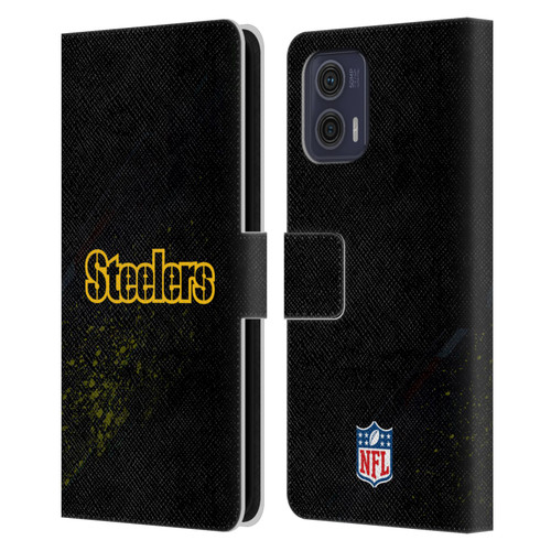 NFL Pittsburgh Steelers Logo Blur Leather Book Wallet Case Cover For Motorola Moto G73 5G