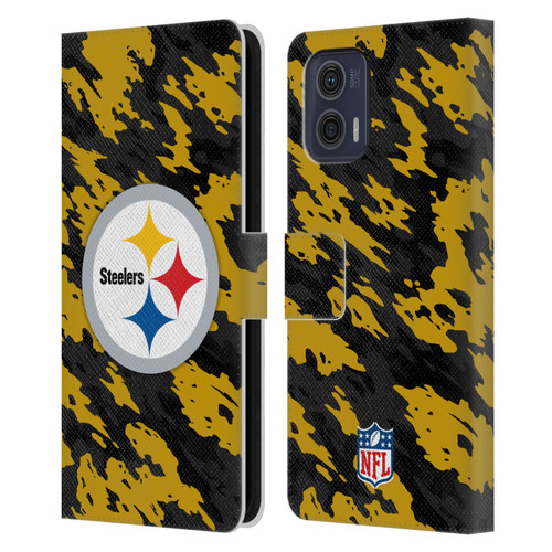 NFL Pittsburgh Steelers Logo Camou Leather Book Wallet Case Cover For Motorola Moto G73 5G