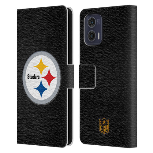 NFL Pittsburgh Steelers Logo Football Leather Book Wallet Case Cover For Motorola Moto G73 5G