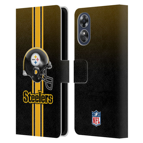 NFL Pittsburgh Steelers Logo Helmet Leather Book Wallet Case Cover For OPPO A17