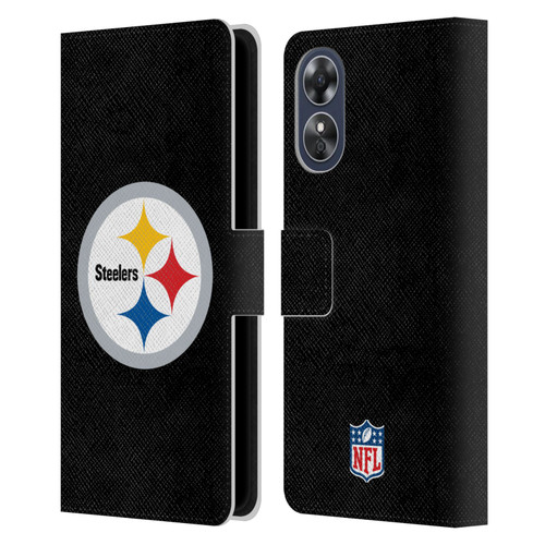 NFL Pittsburgh Steelers Logo Plain Leather Book Wallet Case Cover For OPPO A17