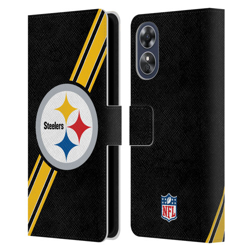 NFL Pittsburgh Steelers Logo Stripes Leather Book Wallet Case Cover For OPPO A17