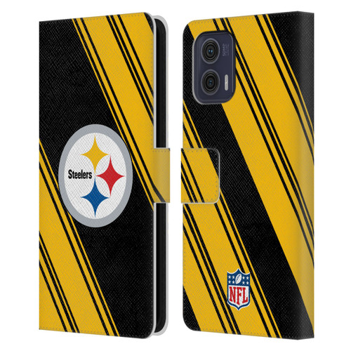 NFL Pittsburgh Steelers Artwork Stripes Leather Book Wallet Case Cover For Motorola Moto G73 5G