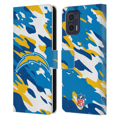 NFL Los Angeles Chargers Logo Camou Leather Book Wallet Case Cover For Motorola Moto G73 5G