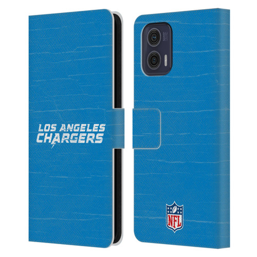 NFL Los Angeles Chargers Logo Distressed Look Leather Book Wallet Case Cover For Motorola Moto G73 5G