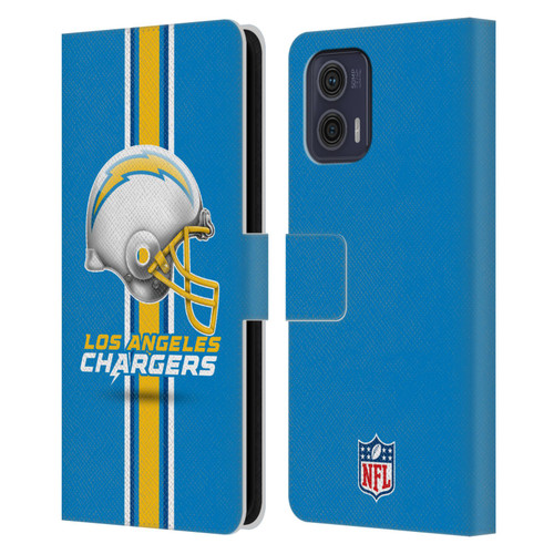 NFL Los Angeles Chargers Logo Helmet Leather Book Wallet Case Cover For Motorola Moto G73 5G