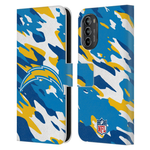 NFL Los Angeles Chargers Logo Camou Leather Book Wallet Case Cover For Motorola Moto G82 5G