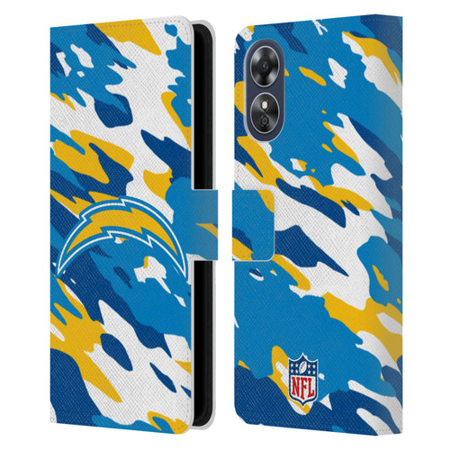 NFL Los Angeles Chargers Logo Camou Leather Book Wallet Case Cover For OPPO A17