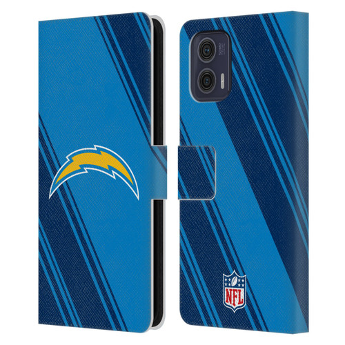 NFL Los Angeles Chargers Artwork Stripes Leather Book Wallet Case Cover For Motorola Moto G73 5G