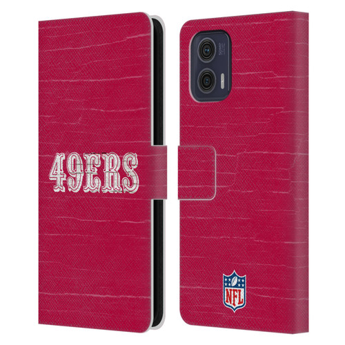 NFL San Francisco 49Ers Logo Distressed Look Leather Book Wallet Case Cover For Motorola Moto G73 5G