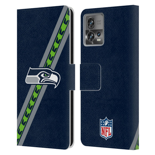 NFL Seattle Seahawks Logo Stripes Leather Book Wallet Case Cover For Motorola Moto Edge 30 Fusion